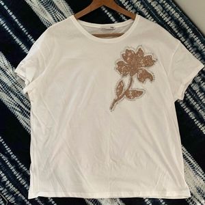 Zara Flower Applique White T-shirt